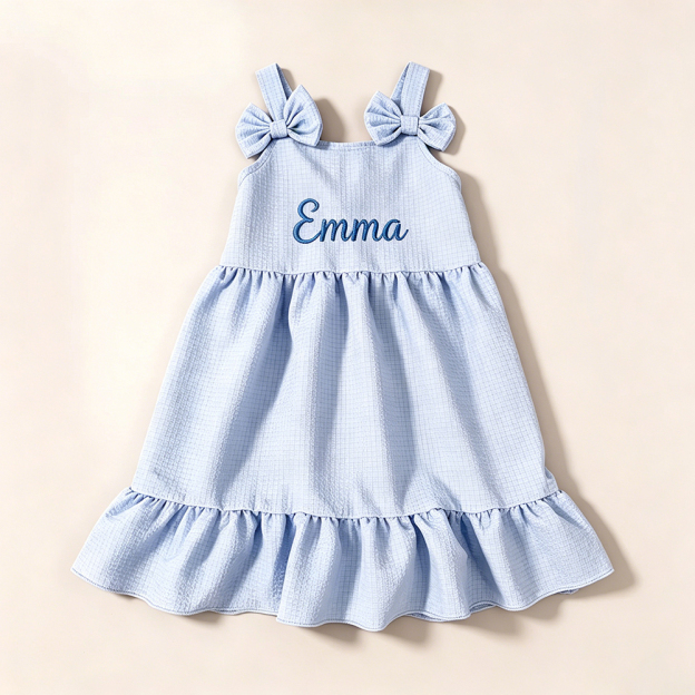 Personalized Girl Embroidered Name Bow Strap Dress| Dress99