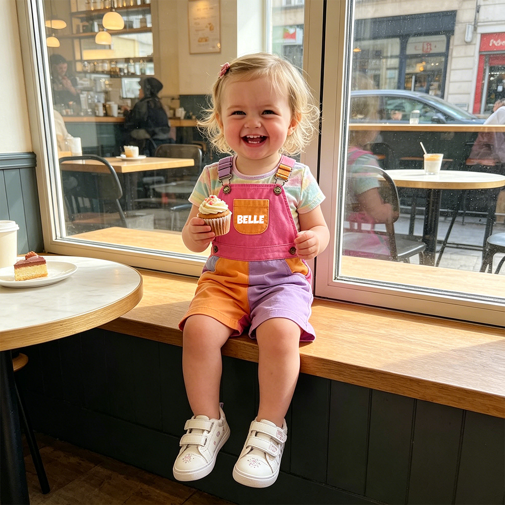Personalized Kids Color Block Denim Overalls| Pants57