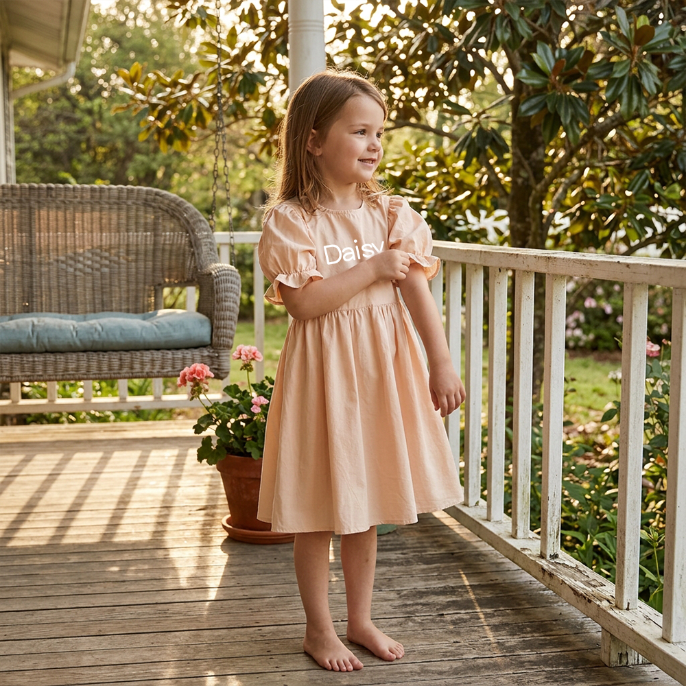 Personalized Girl Puff Sleeve Summer Dress| Dress108