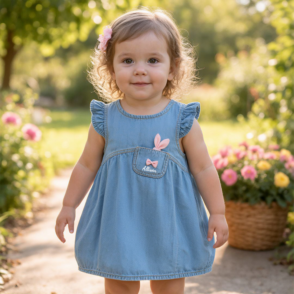 Personalized Girl Ruffle Denim Bubble Dress| Dress117