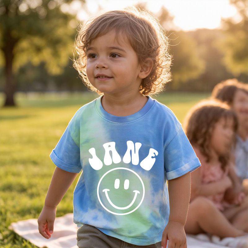 Personalized Kid Smiley Face Tie Dye Short Sleeve Tee| Cloth28401