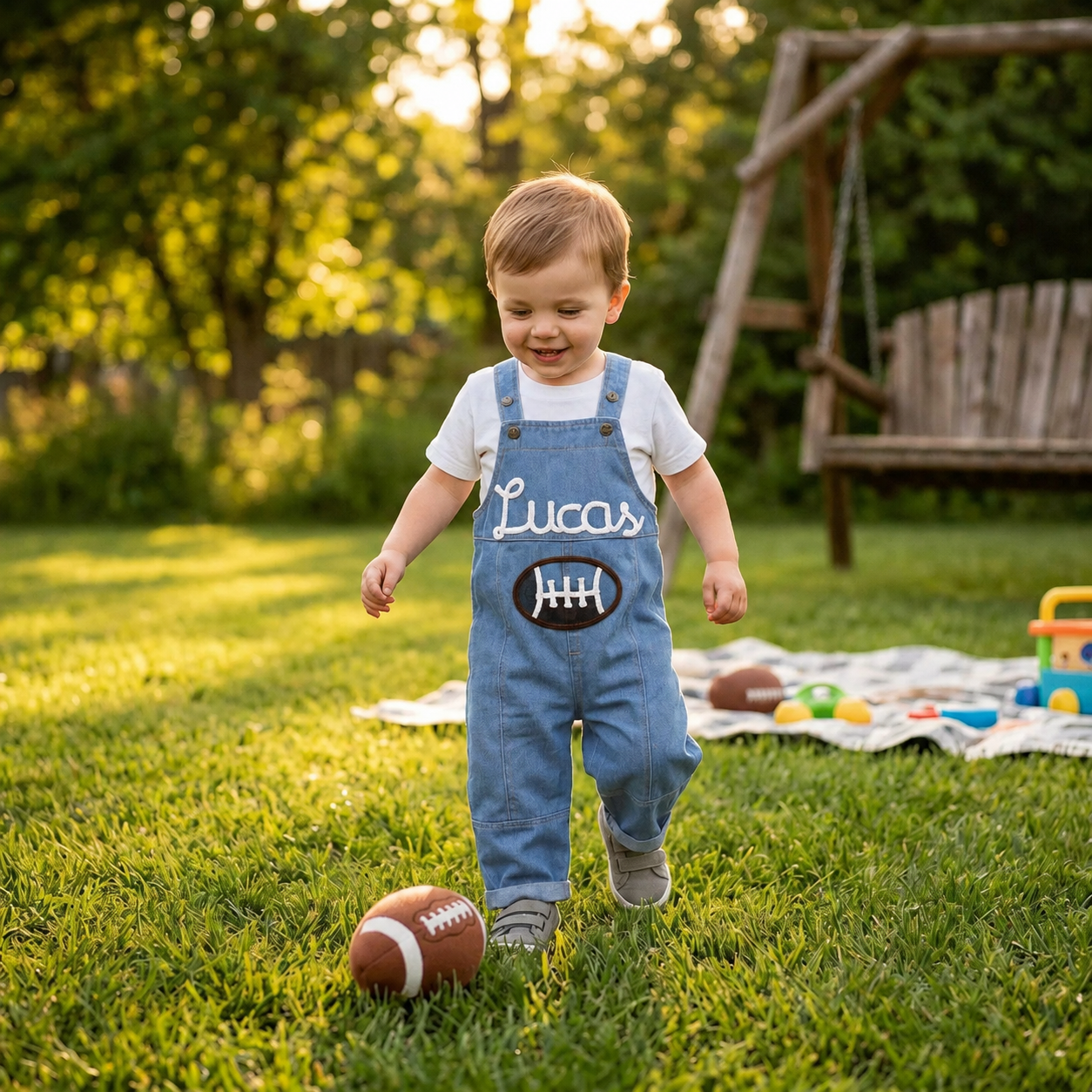 Personalized Kids Embroidered Oversized Denim Overalls| Pants60