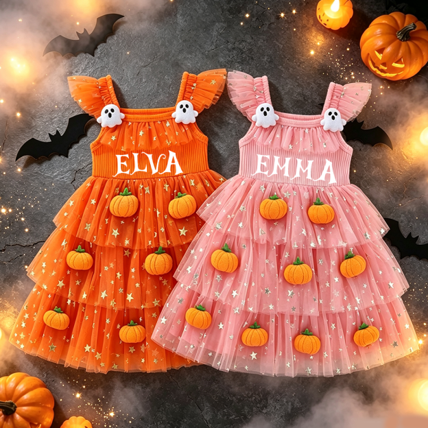 Personalized Girl Halloween Halloween 3D Pumpkin Tutu Dress| YESHalloween14