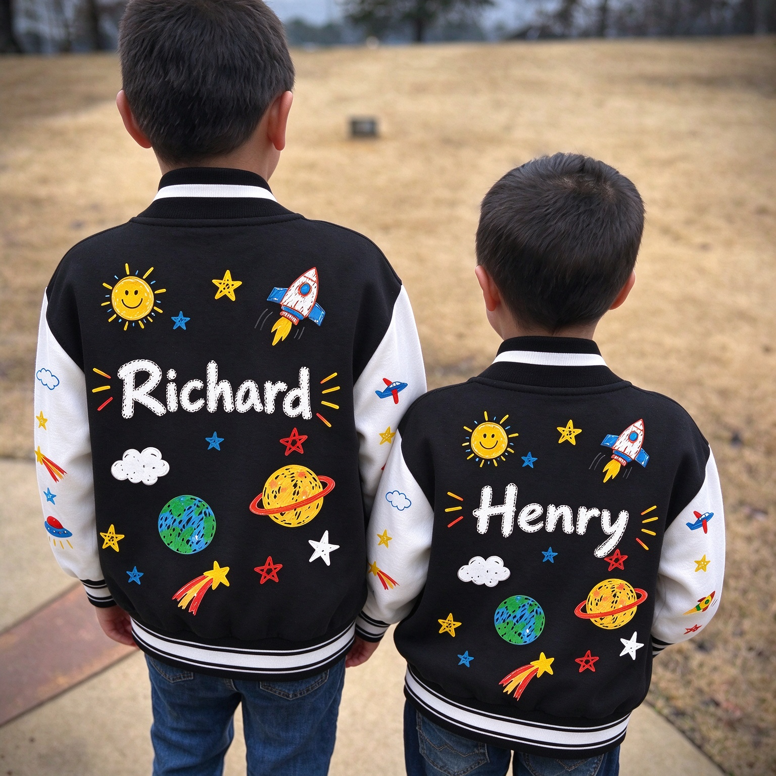 Personalized Kids Space Rocket Varsity Jacket | Cloth291
