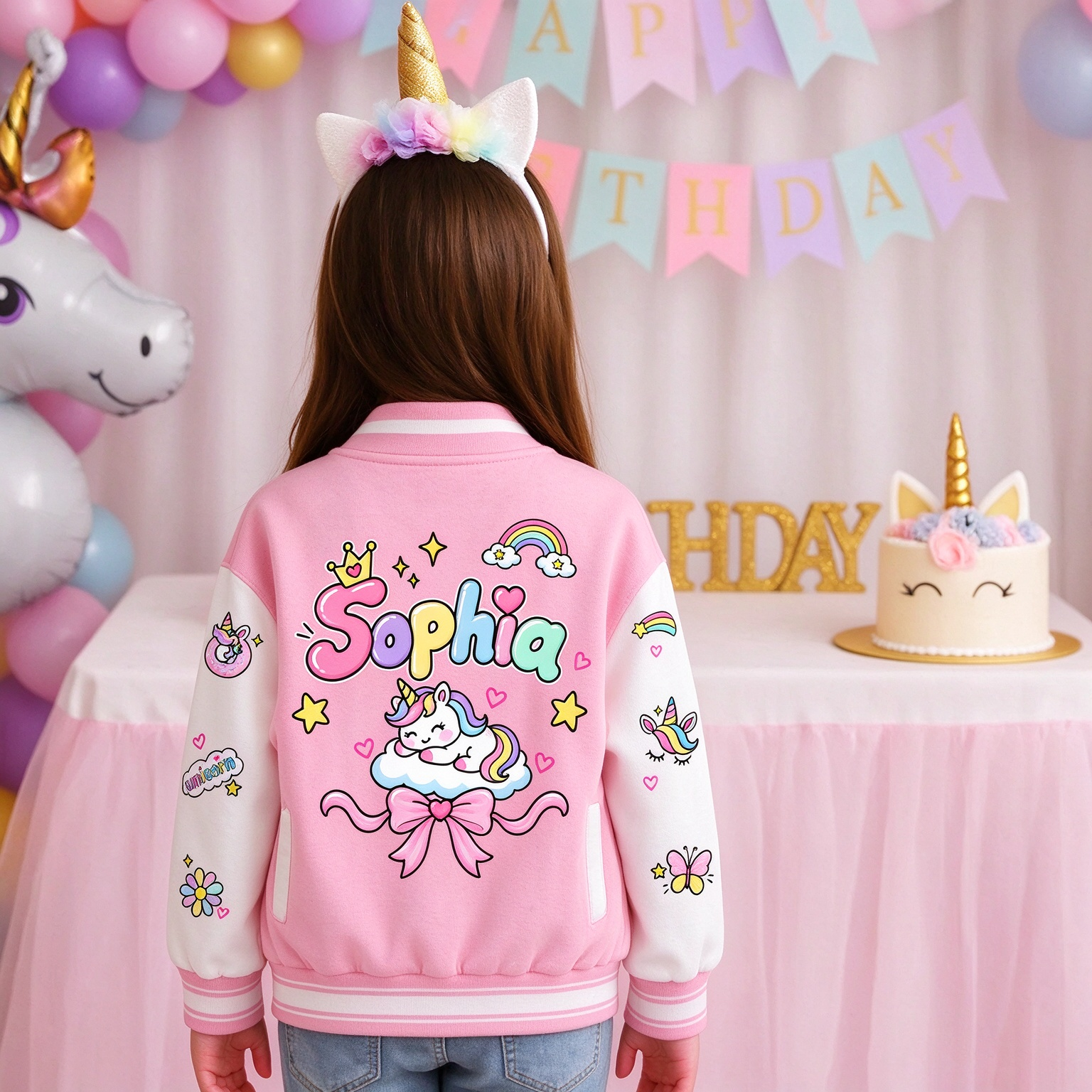 Personalized Kids Unicorn Varsity Jacket | Cloth290