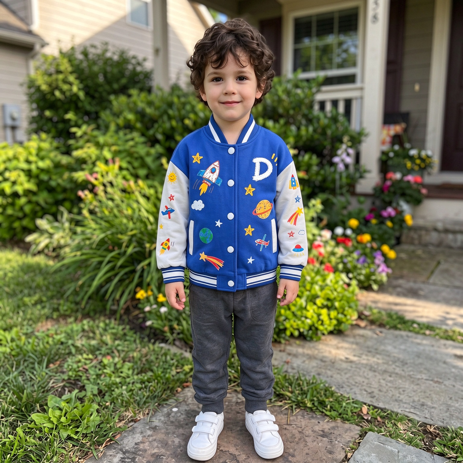 Personalized Kids Space Rocket Varsity Jacket | Cloth291
