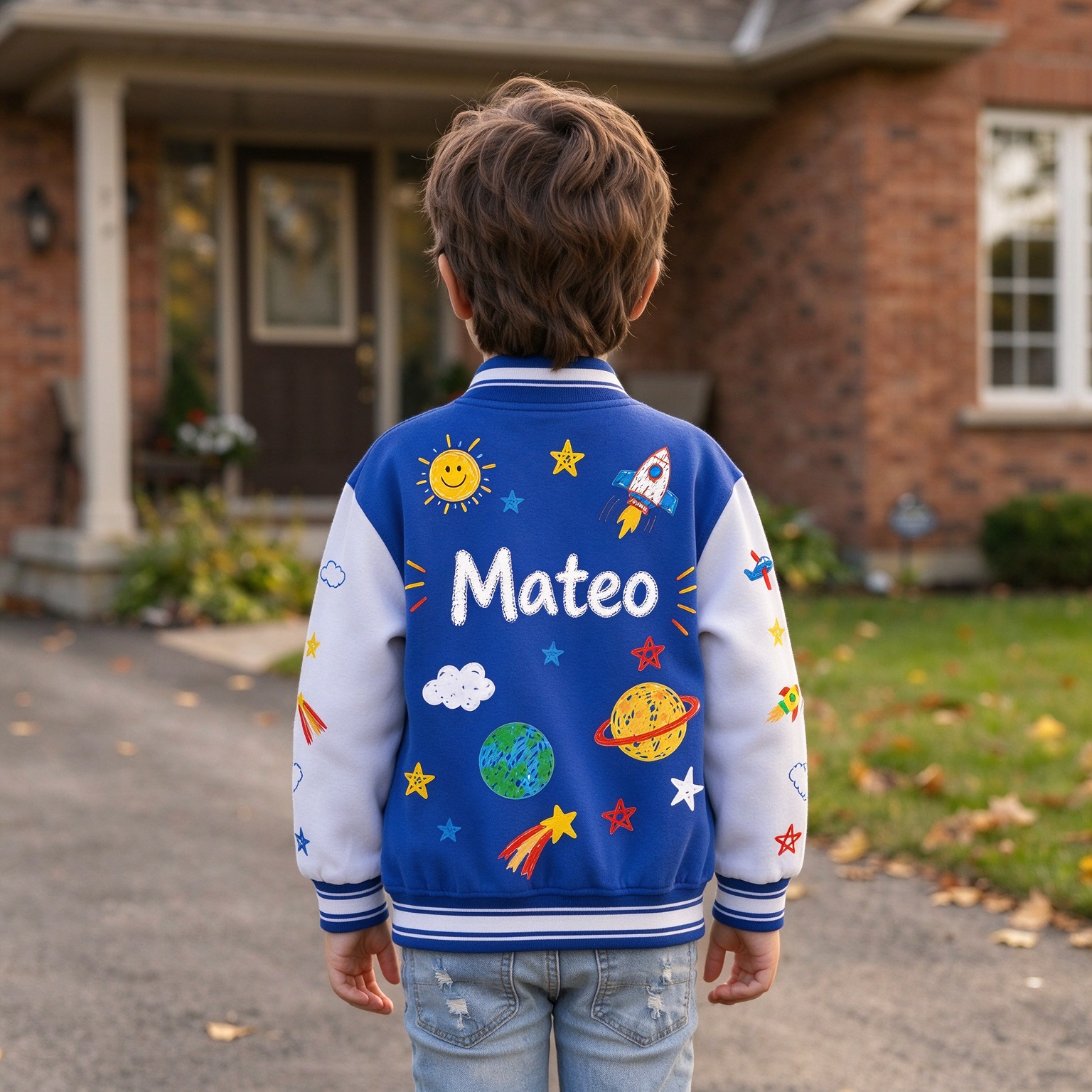 Personalized Kids Space Rocket Varsity Jacket | Cloth291