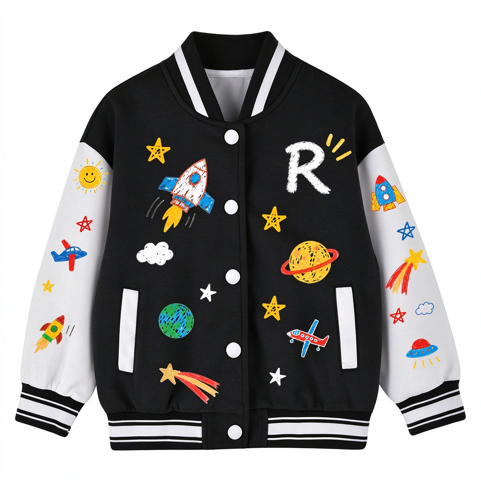 Personalized Kids Space Rocket Varsity Jacket | Cloth291