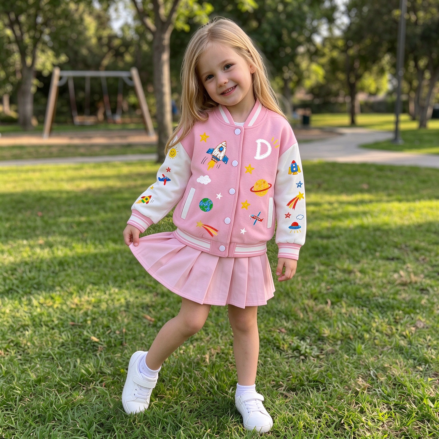 Personalized Kids Space Rocket Varsity Jacket | Cloth291