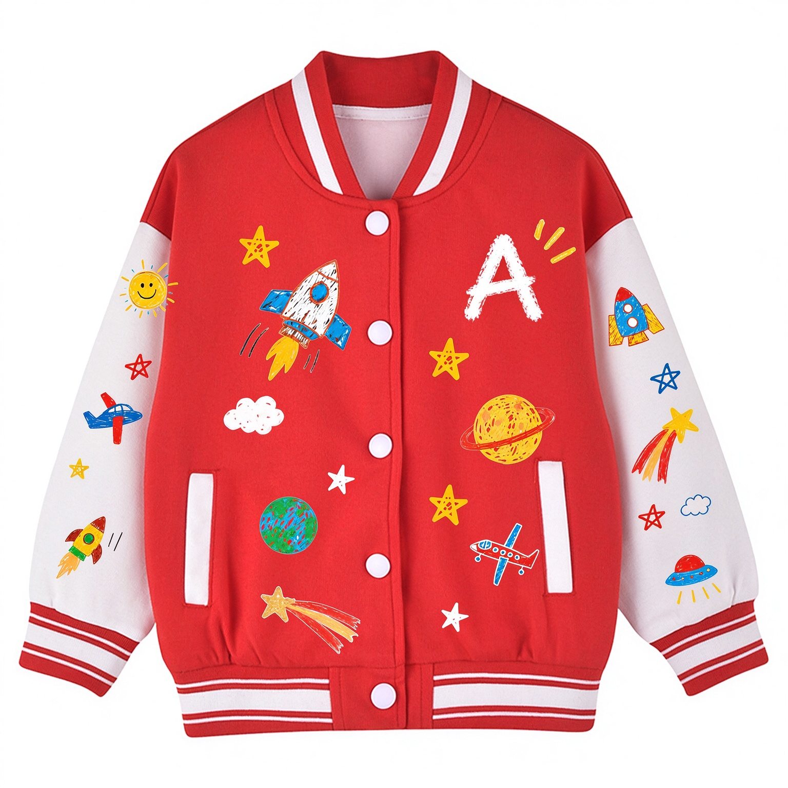 Personalized Kids Space Rocket Varsity Jacket | Cloth291