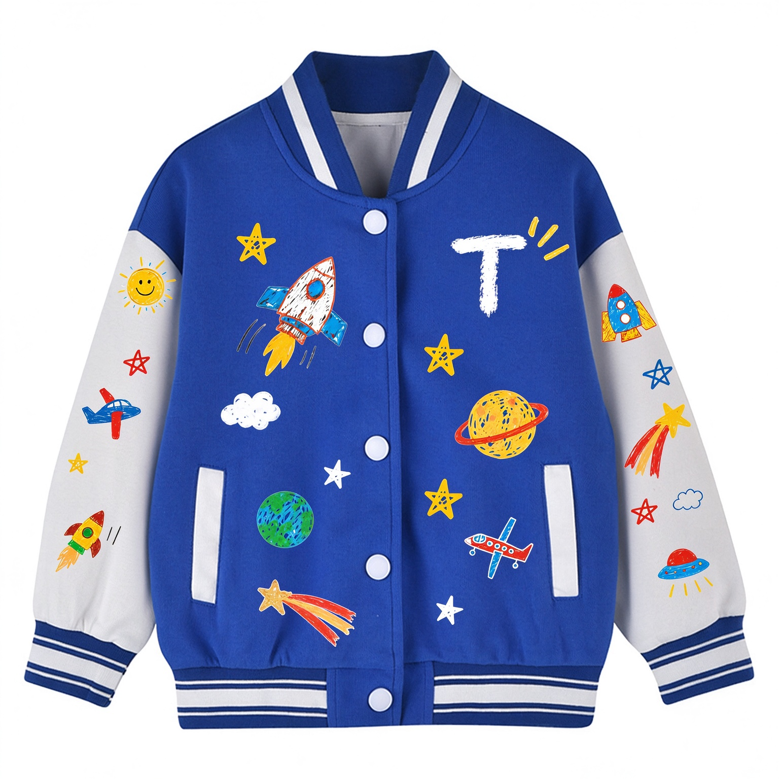 Personalized Kids Space Rocket Varsity Jacket | Cloth291