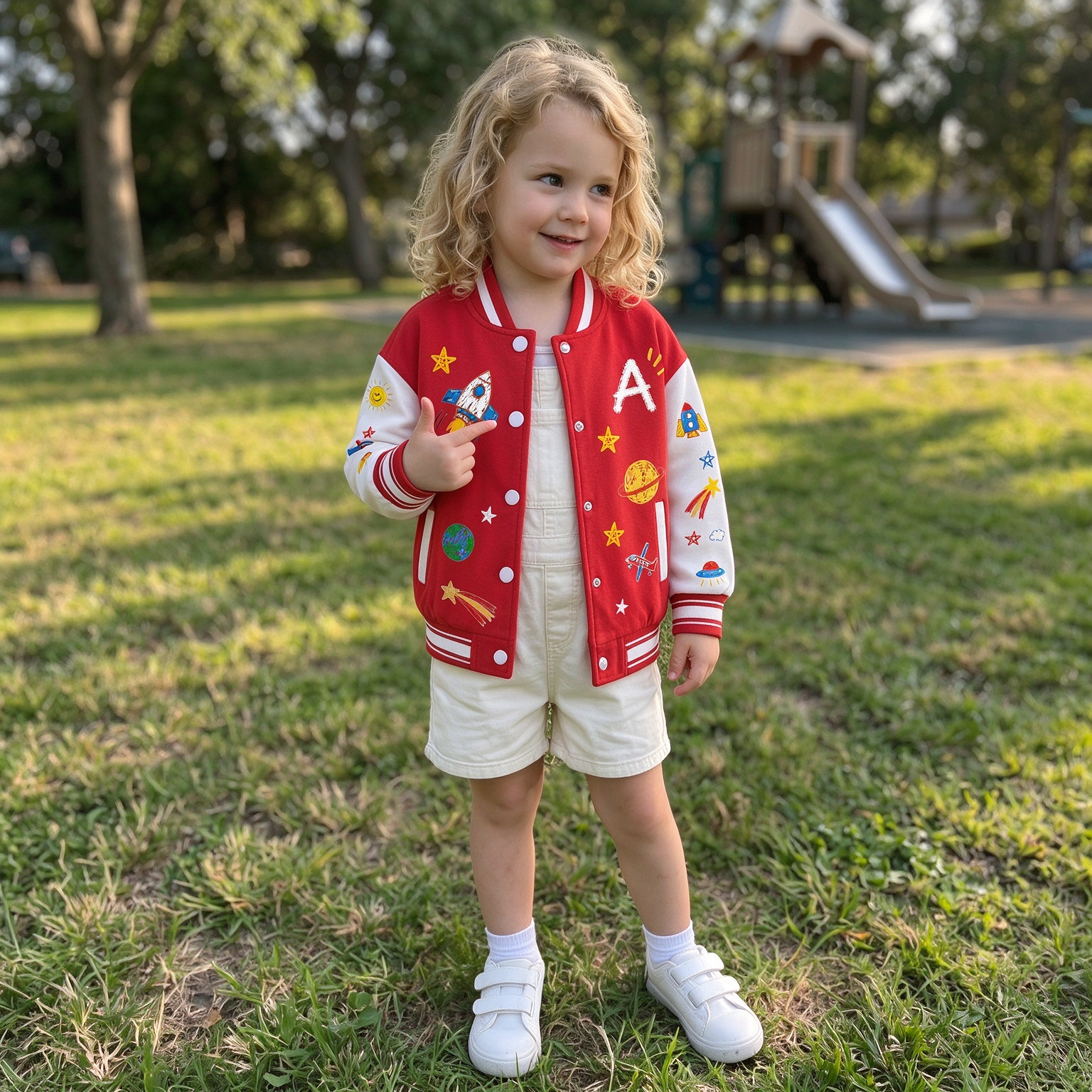 Personalized Kids Space Rocket Varsity Jacket | Cloth291