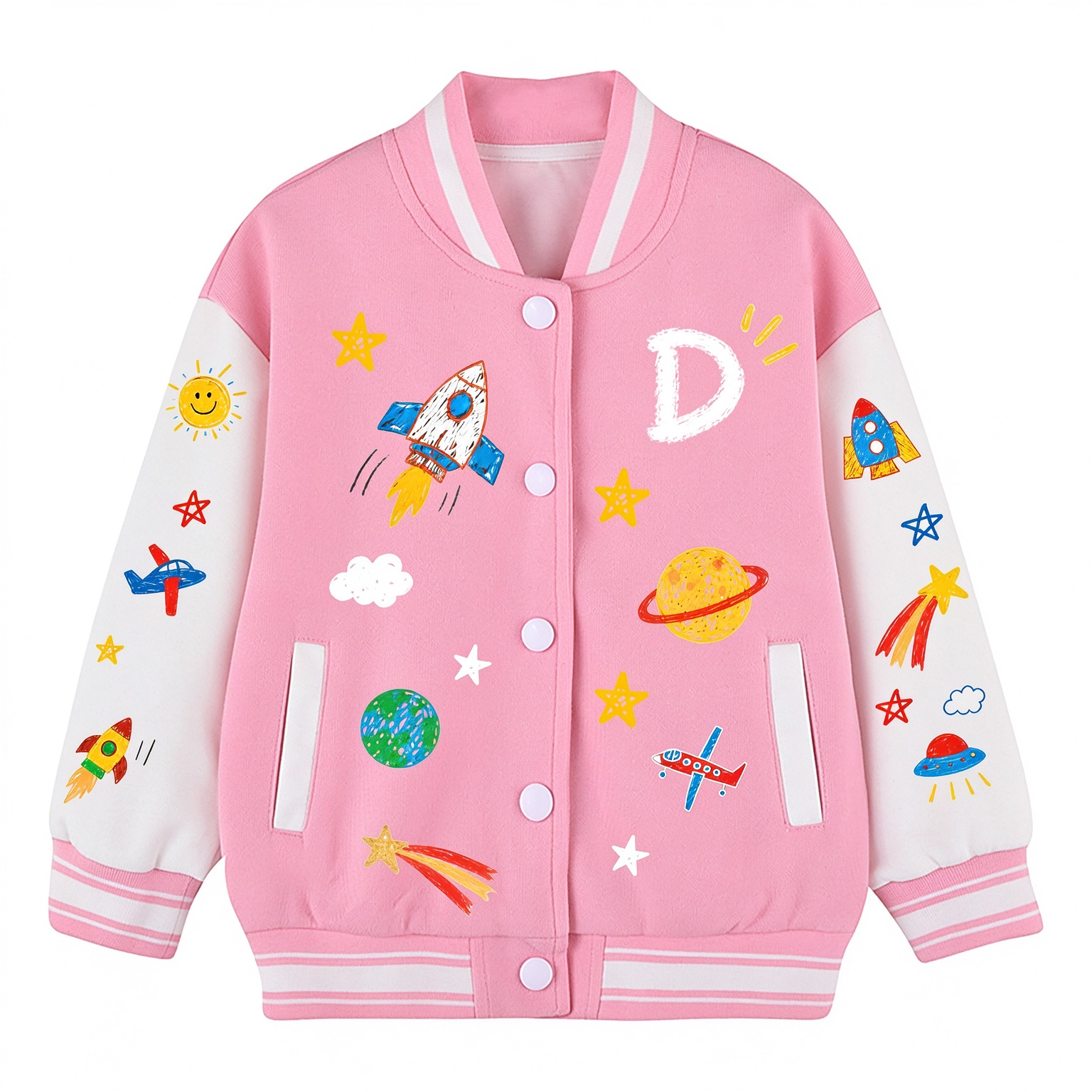 Personalized Kids Space Rocket Varsity Jacket | Cloth291