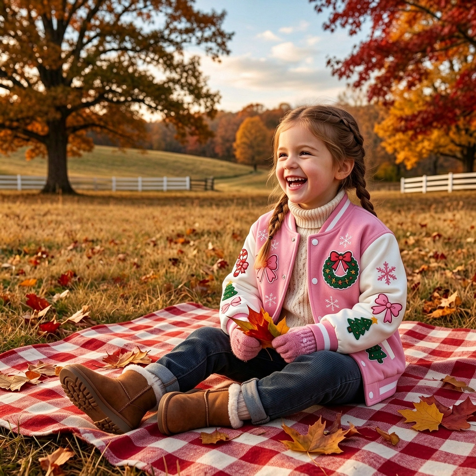 Personalized Pink Christmas Sweet Print Varsity Jacket for Girls | YESMC40