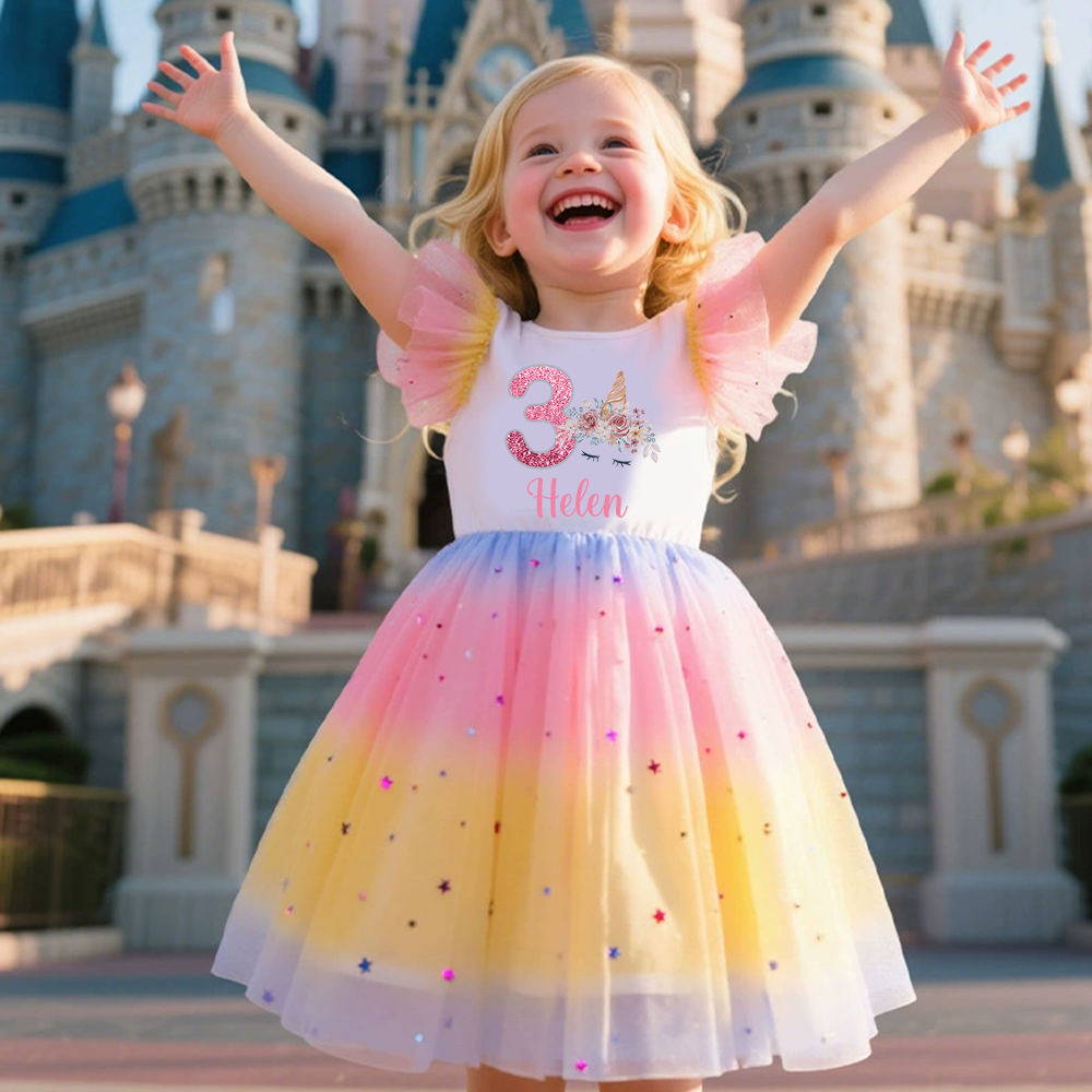 Personalized Girl Birthday Rainbow Mesh Cake Dress| Dress35