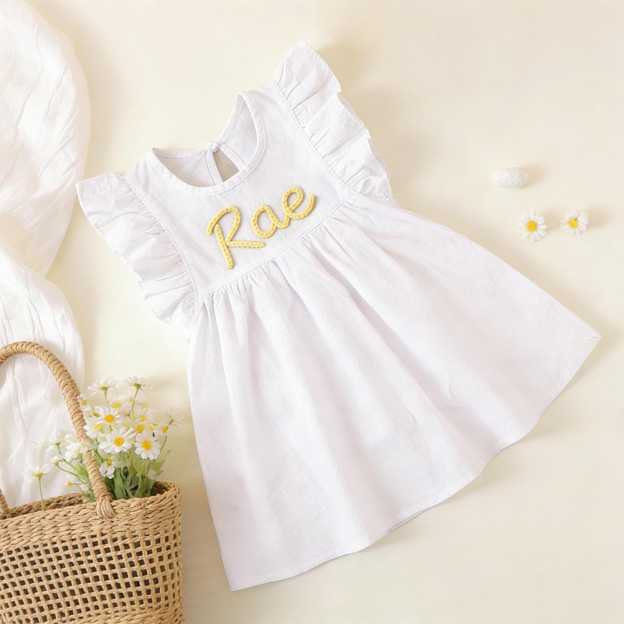 Personalized Girls Hand-Embroidered Name Ruffle Bubble Dress| Dress86