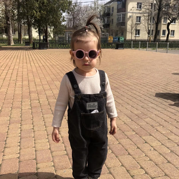 Personalized Kids Leather Patch Denim Overalls| Pants03