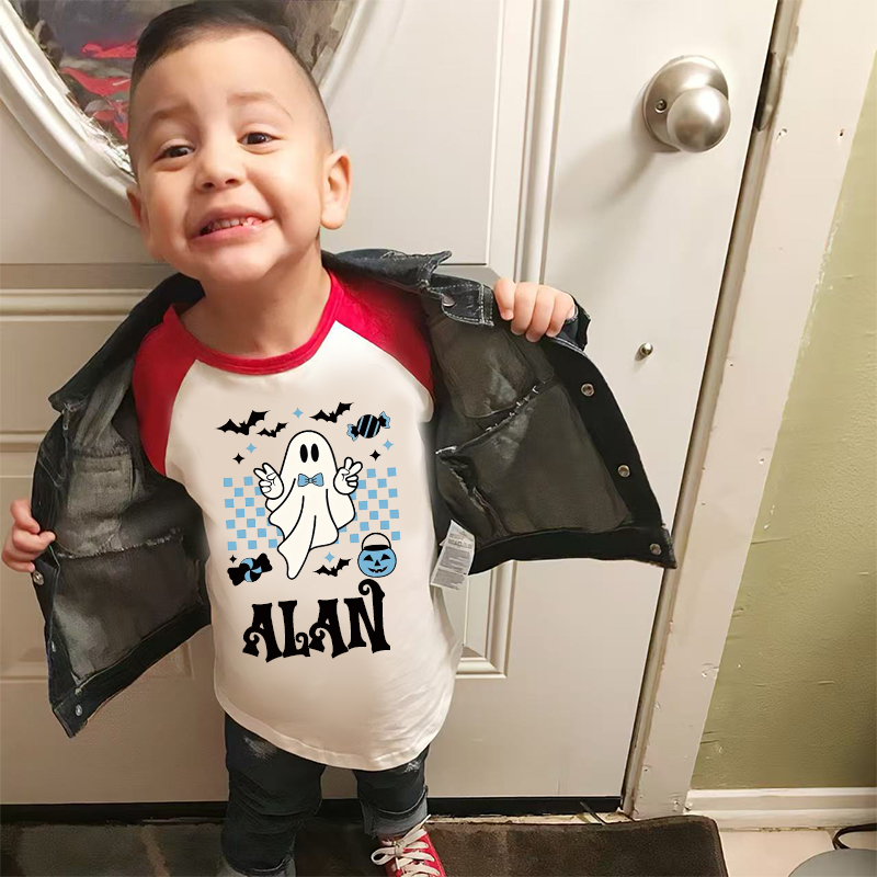 Personalized Kids Halloween Retro Ghost Long Sleeves Shirt| Cloth12452