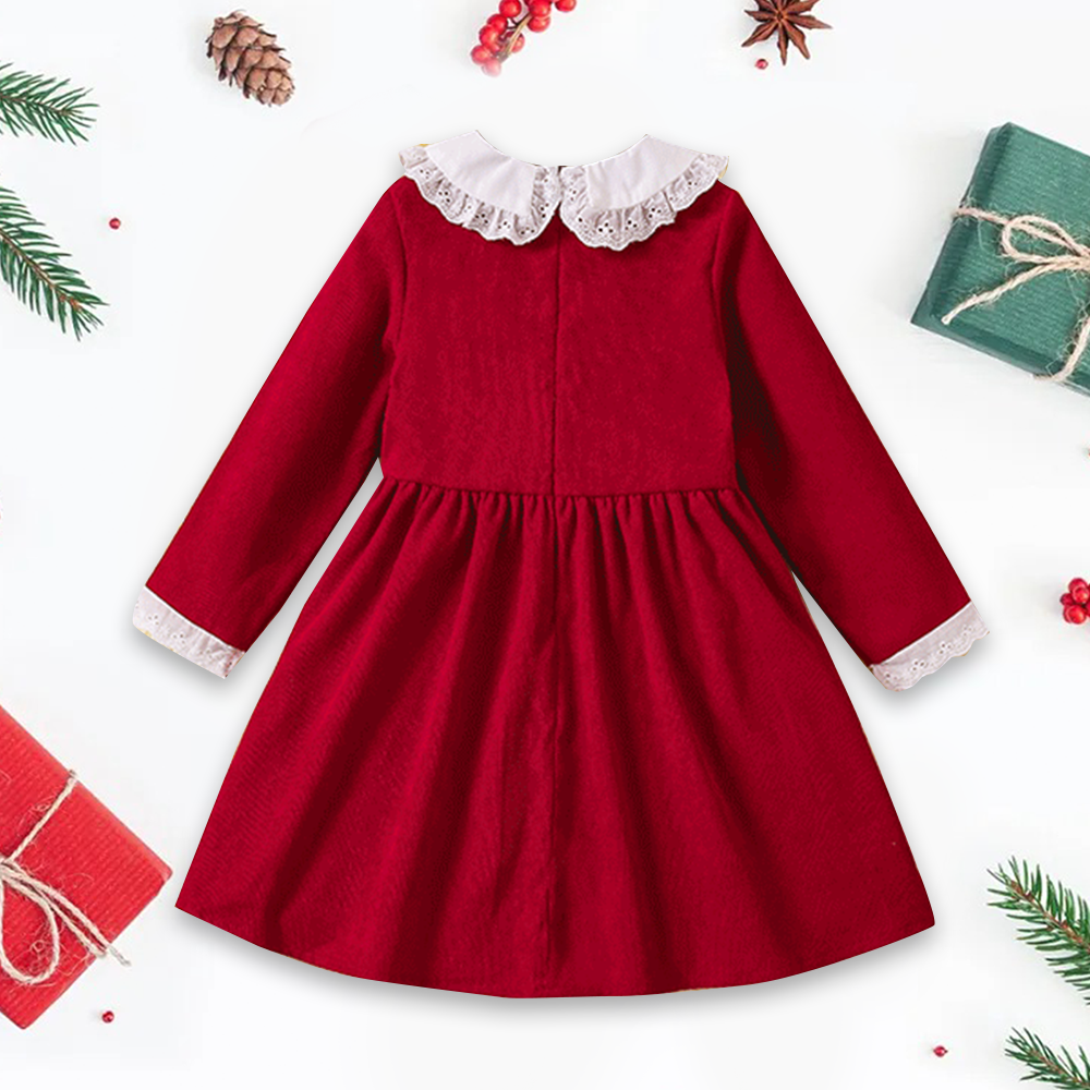 Personalized Christmas Girl Elegant White Doll Collar Dress|YESMC09