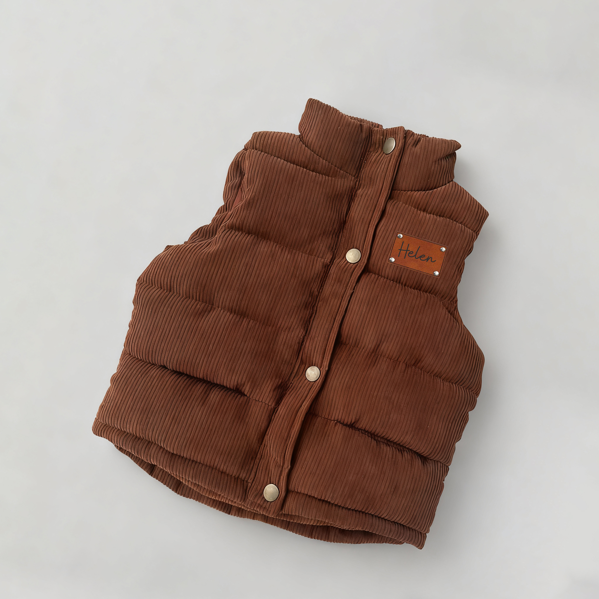 Personalized Kid Leather Patch Corduroy Vest| Cloth253