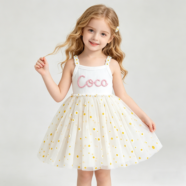 Personalized Girl Hand Knitted Rainbow Daisy Tutu Dress| Dress100