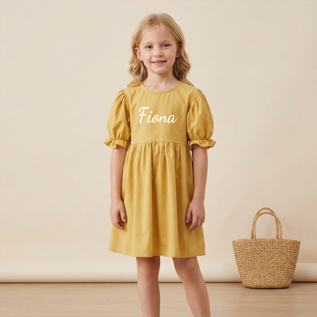 Personalized Girl Puff Sleeve Summer Dress| Dress108