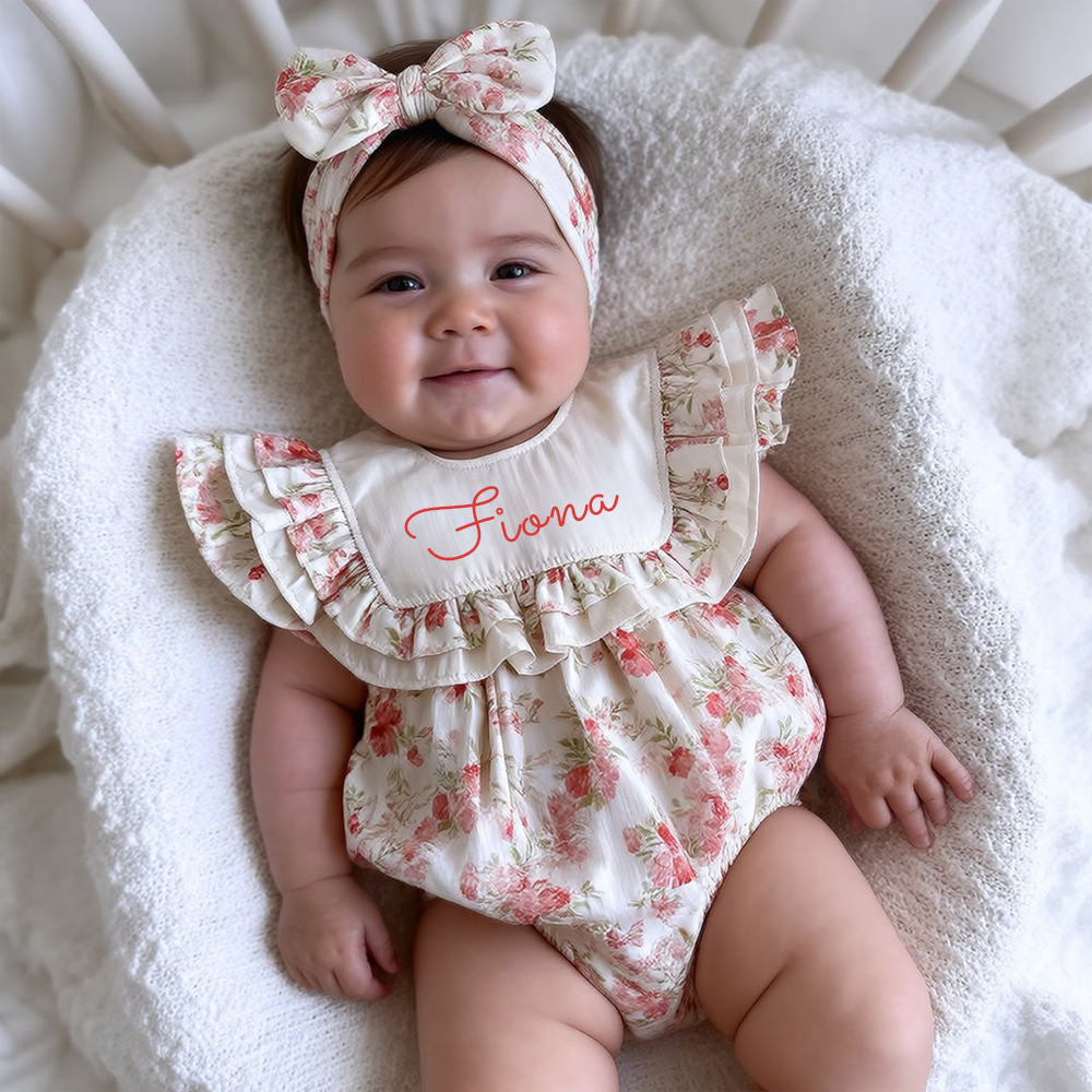 Personalized Girl's Floral Cotton Dress With Headband| Dress113