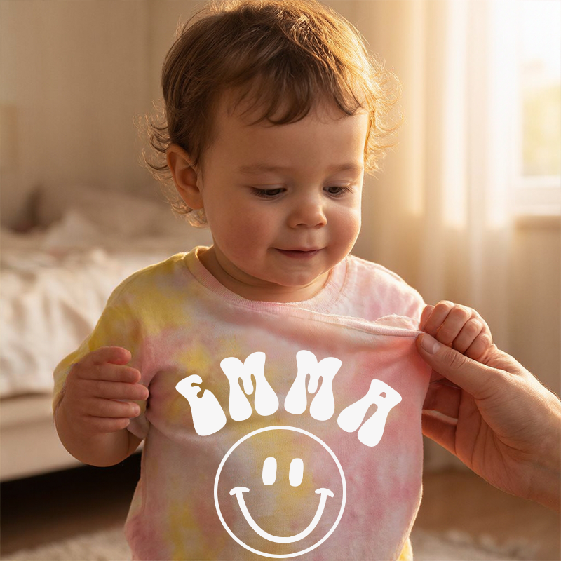 Personalized Kid Smiley Face Tie Dye Short Sleeve Tee| Cloth28401