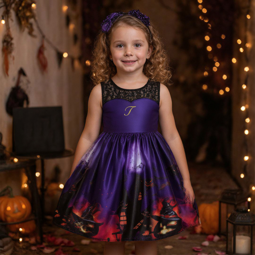Personalized Girl Halloween Witch Costume Party Dress| YESHalloween16