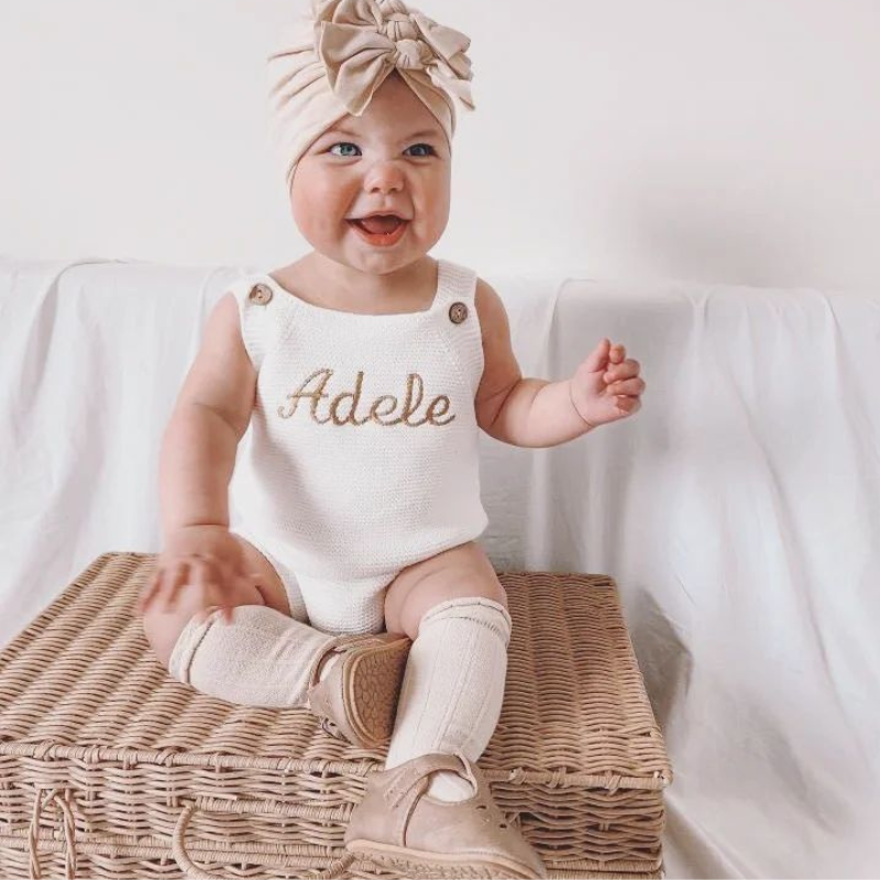 Personalized Baby Hand Embroidered Knit Romper| BBCloth64