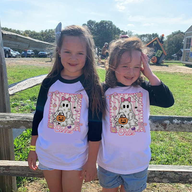 Personalized Kids Halloween Ghost Pumpkin Long Sleeves Shirt| Cloth12447
