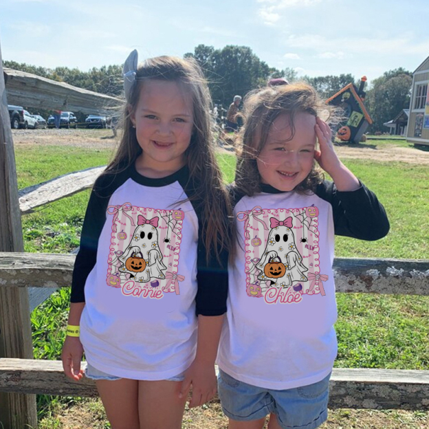 Personalized Kids Halloween Ghost Pumpkin Long Sleeves Shirt| Cloth12447