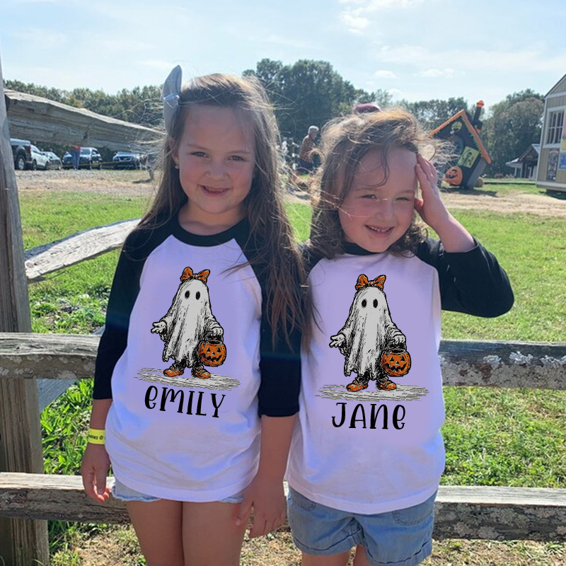 Personalized Kids Halloween Ghost Pumpkin Long Sleeves Shirt| Cloth12448