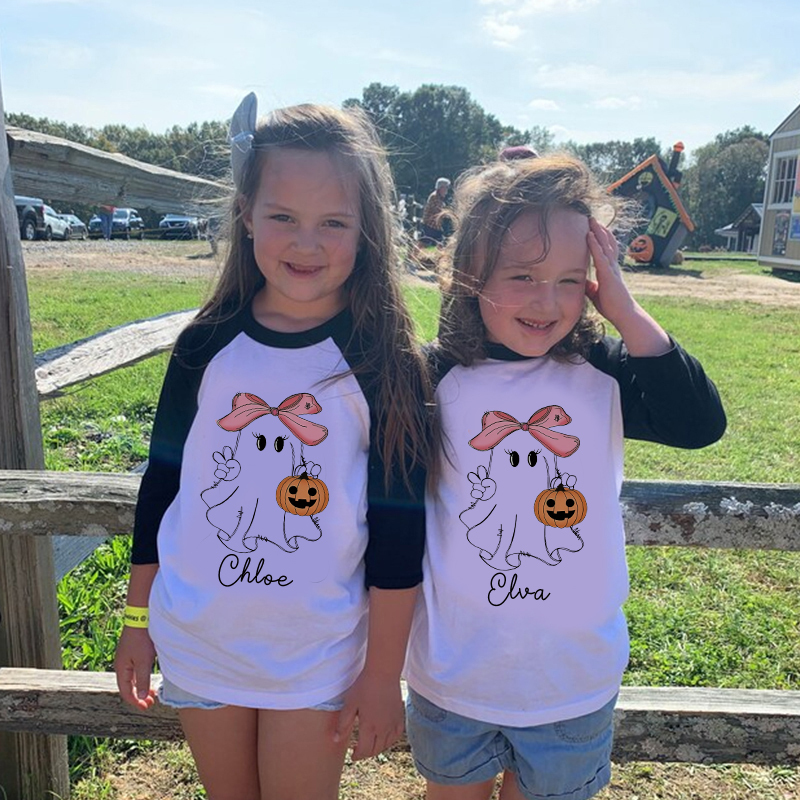 Personalized Kids Halloween Ghost Long Sleeves Shirt| Cloth12449