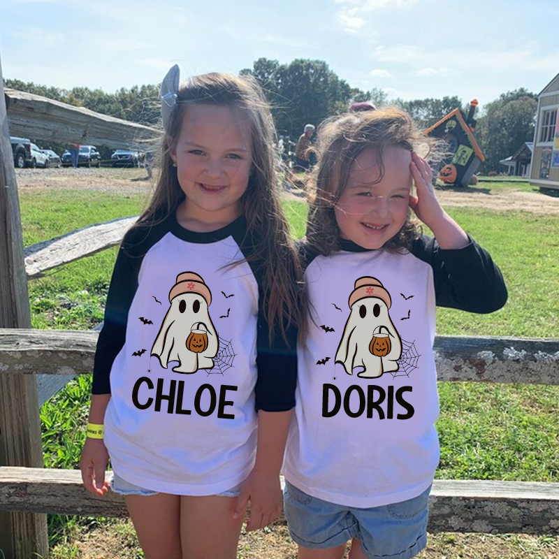 Personalized Kids Halloween Ghost Long Sleeves Shirt| Cloth12455
