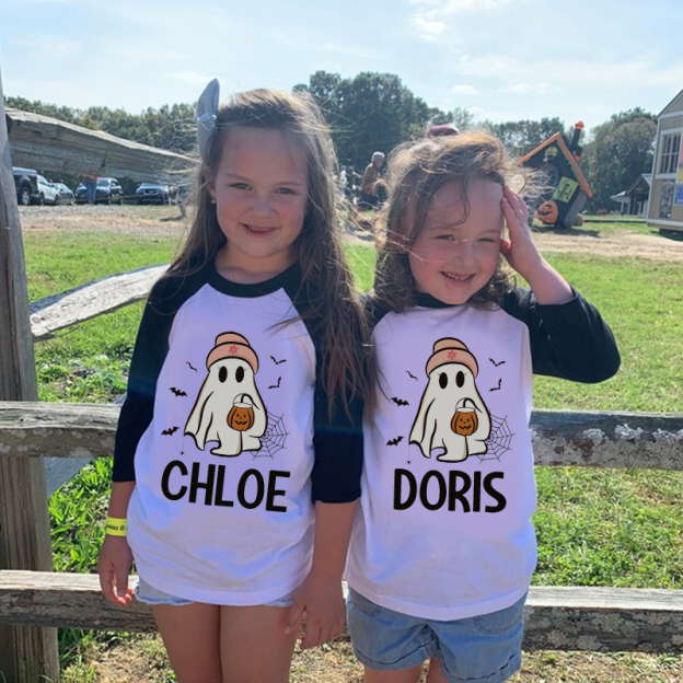 Personalized Kids Halloween Ghost Long Sleeves Shirt| Cloth12455