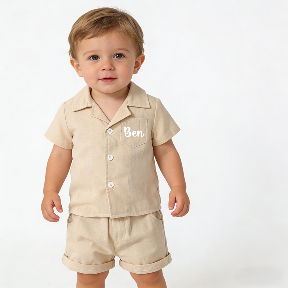 Personalized Boy Summer Casual Linen Short Set| Cloth269