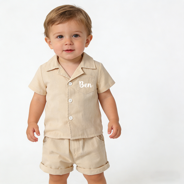 Personalized Boy Summer Casual Linen Short Set| Cloth269