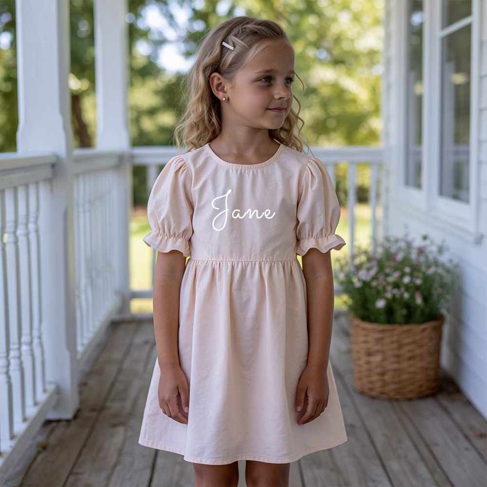 Personalized Girl Puff Sleeve Summer Dress| Dress108