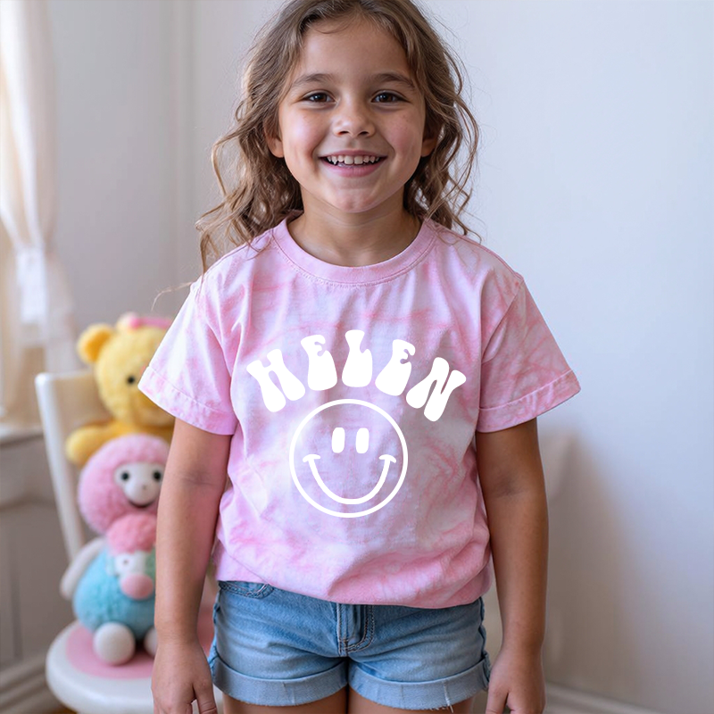 Personalized Kid Smiley Face Tie Dye Short Sleeve Tee| Cloth28401