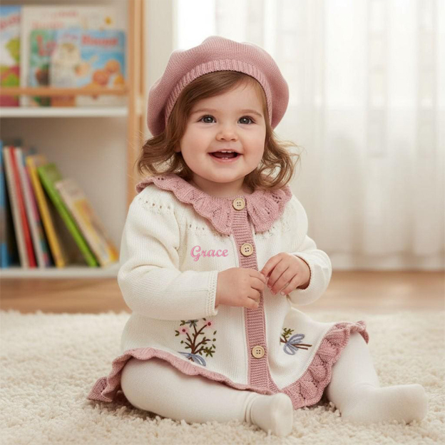 Personalized Baby Girl Vintage Flower Cardigan| BBcloth114