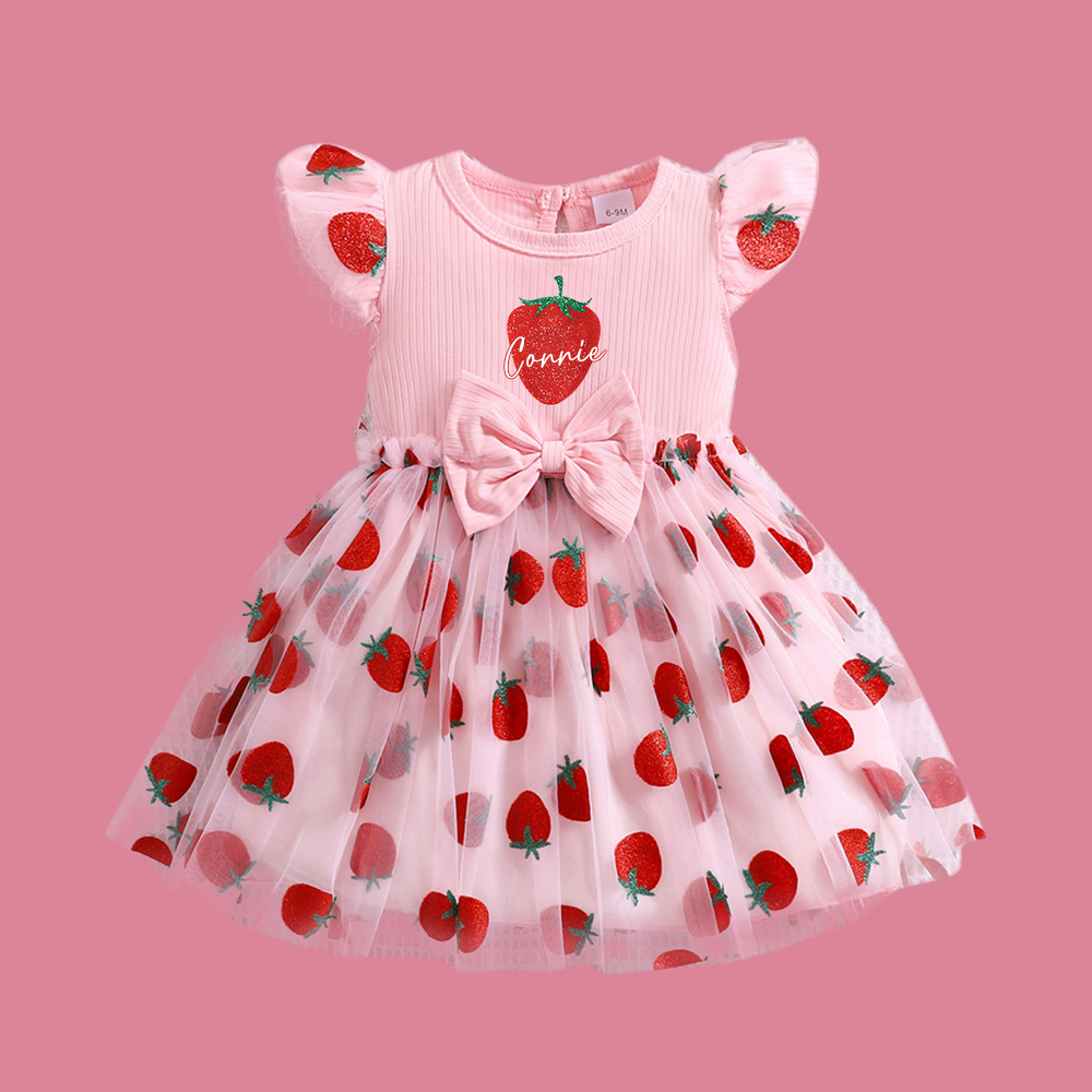 Personalized Girl Strawberry Mesh Dress With Headband| Dress48