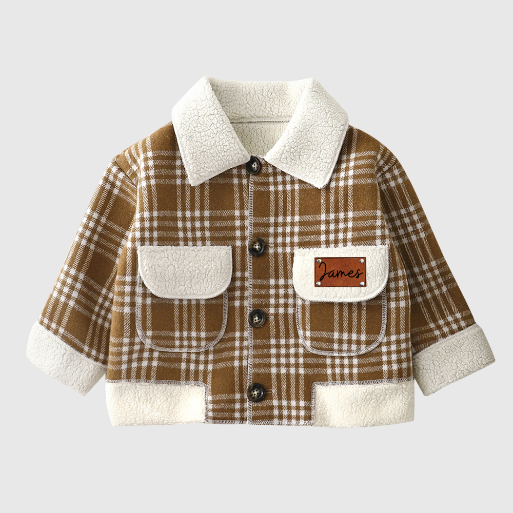 Personalized Boy Leather Patch Plaid Jacket| Cloth259