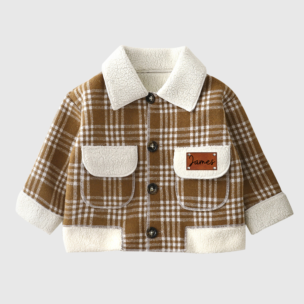 Personalized Boy Leather Patch Plaid Jacket| Cloth259
