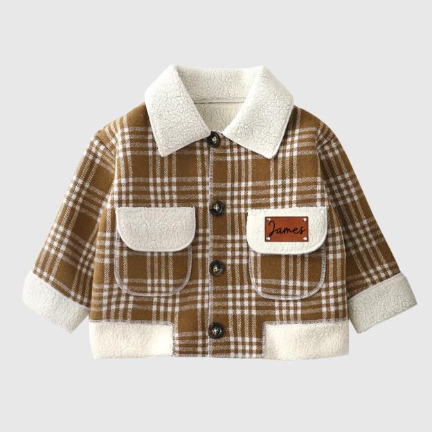 Personalized Boy Leather Patch Plaid Jacket| Cloth259