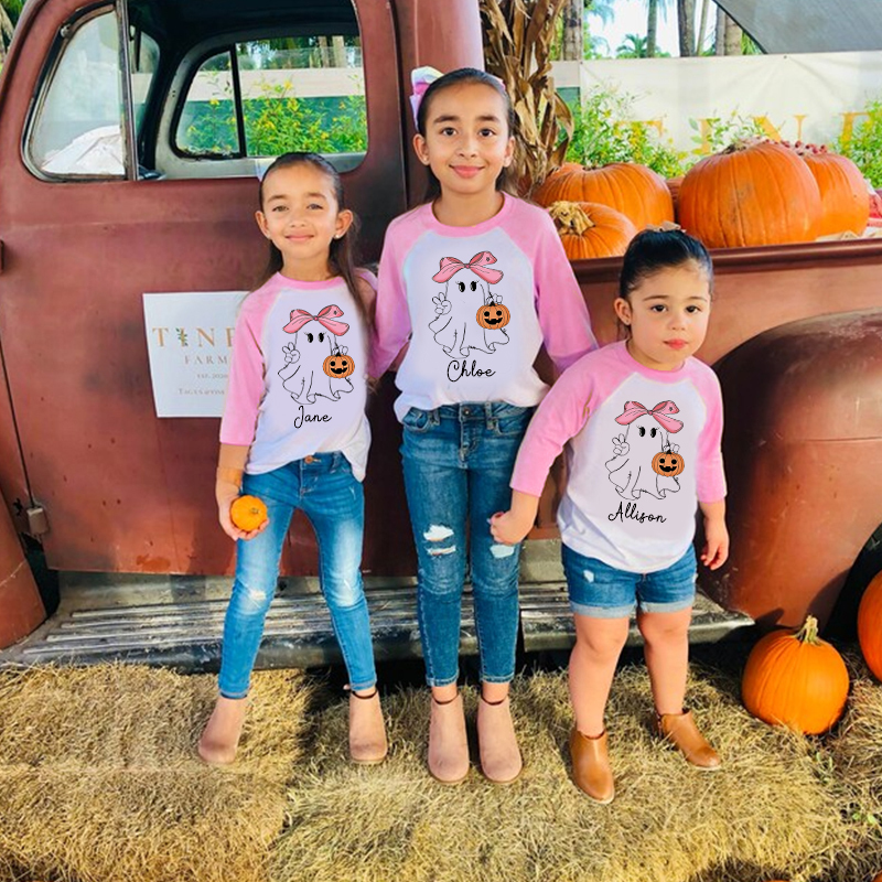 Personalized Kids Halloween Ghost Long Sleeves Shirt| Cloth12449