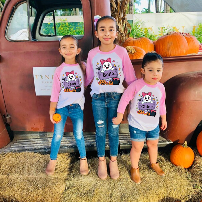 Personalized Kids Halloween Ghost Long Sleeves Shirt| Cloth12450