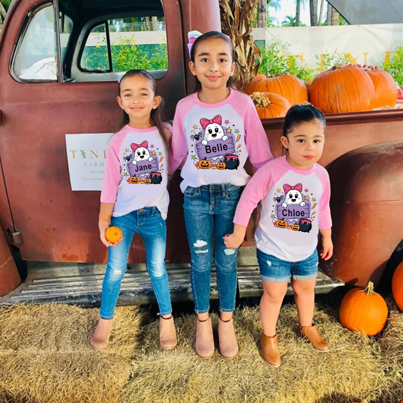Personalized Kids Halloween Ghost Long Sleeves Shirt| Cloth12450