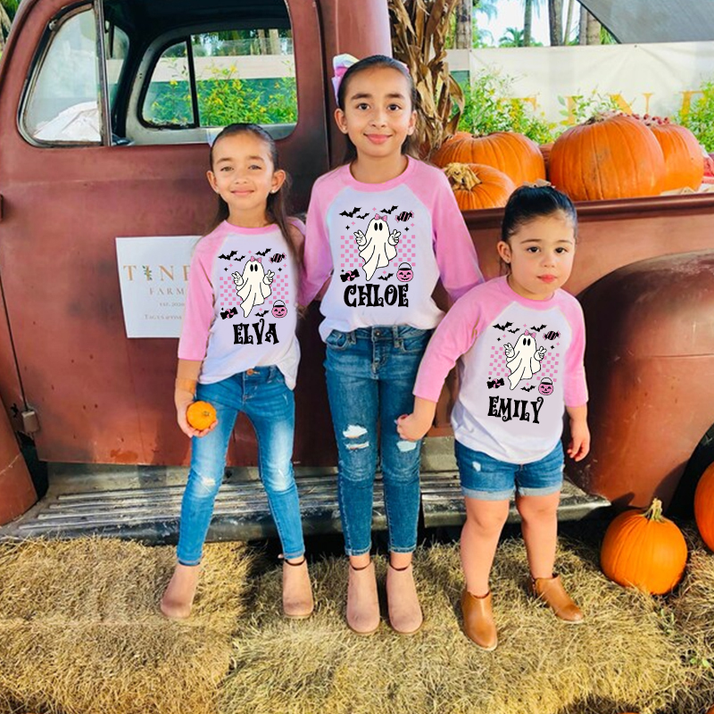 Personalized Kids Halloween Retro Ghost Long Sleeves Shirt| Cloth12452