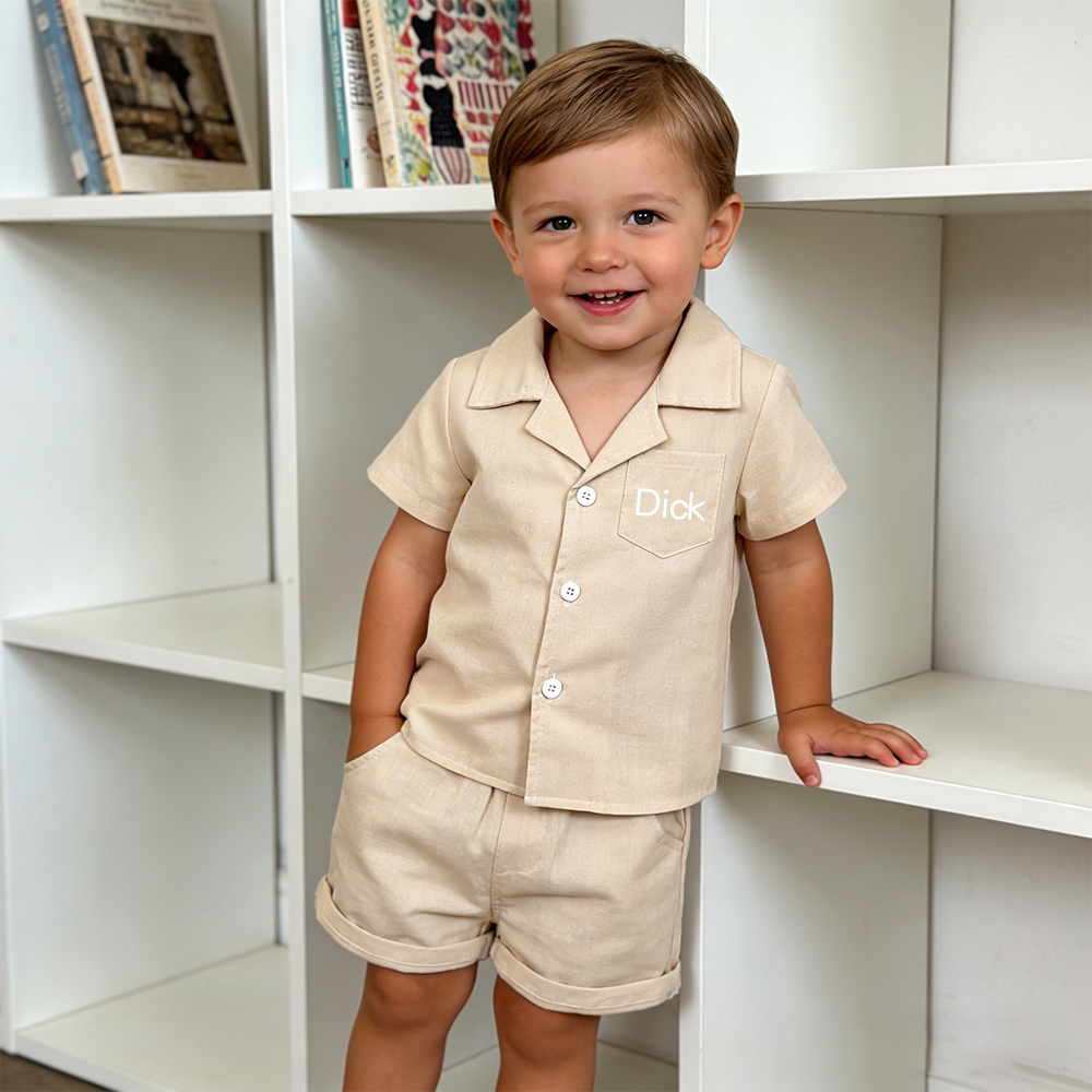 Personalized Boy Summer Casual Linen Short Set| Cloth269